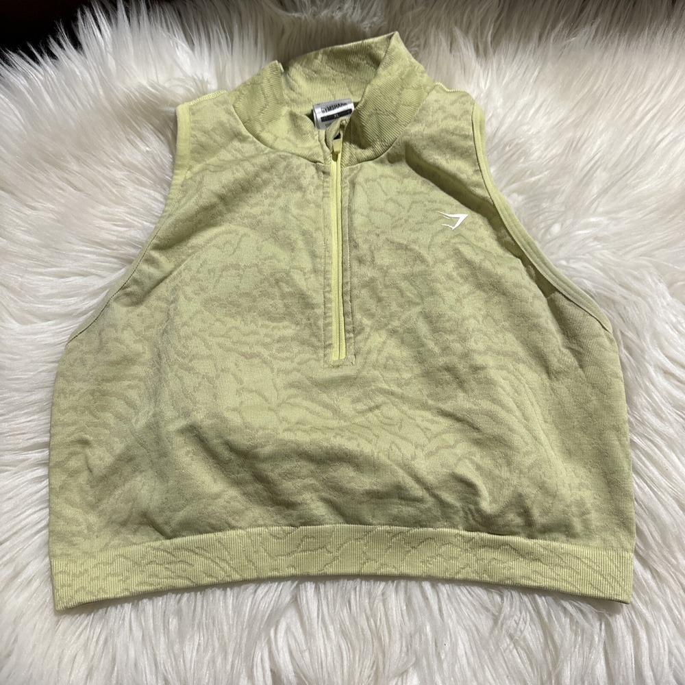 Gymshark Women's Adapt Animal Seamless Crop 1/2 Zip Firefly Yellow XL